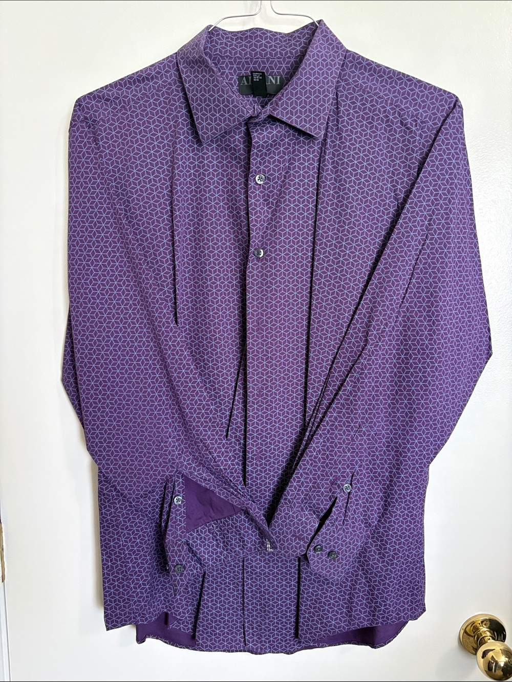 Alfani Purple Geometric Spread Collar Dress Shirt